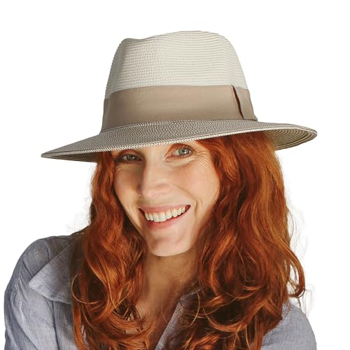 House of Ord Cape Town Damen Naledi Fedora Sonnenhut mit UV Schutz Größe einstellbar - 3 Farben in Größe M/58cm - Farbe: Ivory/Stone von House of Ord Cape Town