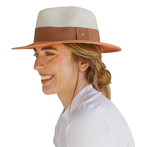 House of Ord Cape Town Naledi Fedora Damen Sonnenhut mit UV Schutz Größe einstellbar - 3 Farben in Größe M/58cm - Größe: M/L: 58 cm Farbe: Ivory/Tan von House of Ord Cape Town