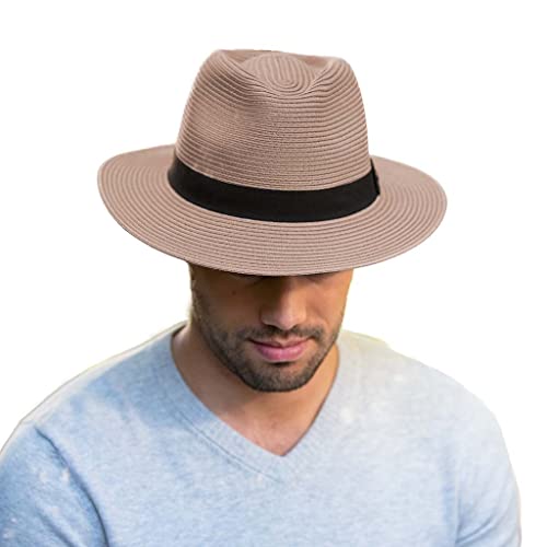 House of Ord Cape Town Pana-Mate Fedora Strohhut Damen Herren Sonnenhut mit UV Schutz 50-4 Farben in Größen S/56cm-M/58cm-L/61cm - Größe: L/XL: 61 cm Farbe: Taupe von House of Ord Cape Town