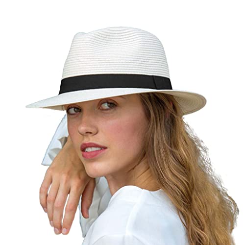 House of Ord Cape Town Pana-Mate Fedora Strohhut Damen Herren Sonnenhut mit UV Schutz 50-4 Farben in Größen S/56cm-M/58cm-L/61cm - Größe: L/XL: 61 cm Farbe: Ivory von House of Ord Cape Town