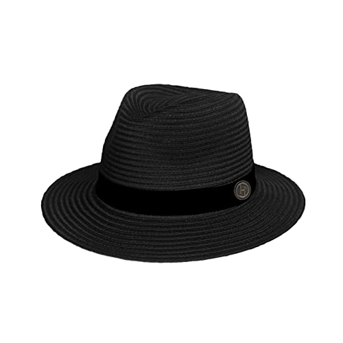 House of Ord Cape Town Reef Pana-Mate Fedora Hut Herren Sonnenhut Packbarer Golfhut mit Golfballmarker Strohhut mit UV Schutz - 3 Farben in Größen M/58cm-L/61cm - Größe: L-XL: 61 cm Farbe: Schwarz von House of Ord Cape Town