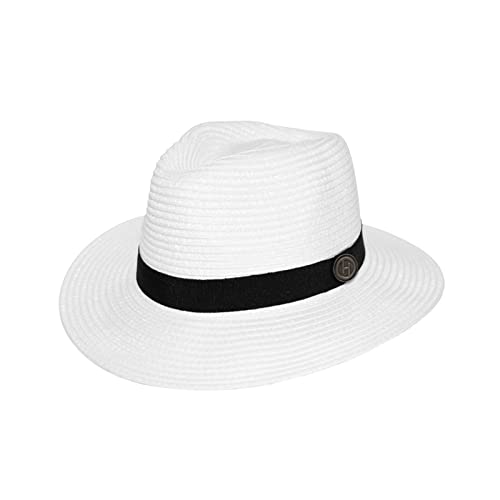 House of Ord Cape Town Reef Pana-Mate Fedora Hut Herren Sonnenhut Packbarer Golfhut mit Golfballmarker Strohhut mit UV Schutz - 3 Farben in Größen M/58cm-L/61cm - Größe: L-XL: 61 cm Farbe: Weiß von House of Ord Cape Town