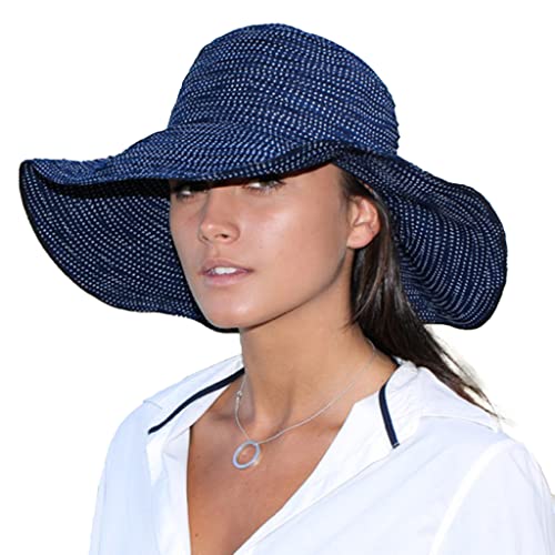 House of Ord Cape Town Scrunchie Sonnenhut Damen Breite Krempe Faltbarer Schlapphut Damen UV Schutz - 3 Farben in Größe M - Größe: M-L: 58 cm Farbe: Blau/Weiß von House of Ord Cape Town
