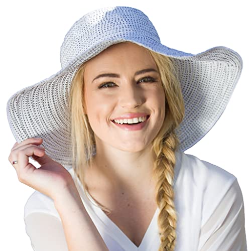 House of Ord Cape Town Scrunchie Sonnenhut Damen Breite Krempe Faltbarer Schlapphut Damen UV Schutz - 3 Farben in Größe M - Größe: M-L: 58 cm Farbe: Weiß/Schwarz von House of Ord Cape Town