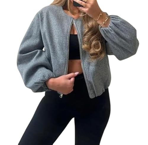 House of Sehrish Damen-Bomberjacke (hergestellt in Italien), Einheitsgröße 34-42, grau, Einheitsgröße von House of Sehrish