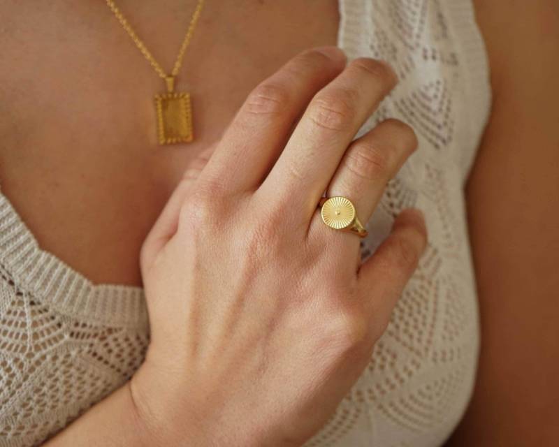 Sonnenstrahlen Siegelring Vergoldet, Silber Sonnenstrahl Boho Zart Minimalist, Hippie Indie Rock Geschenk von HouseOfAsterodea