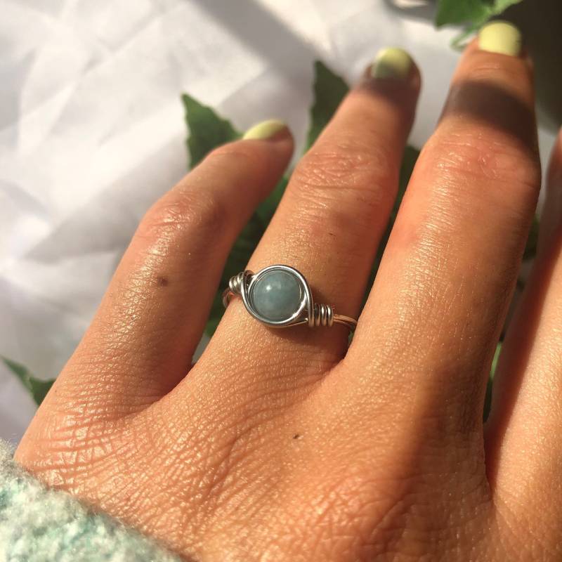 Aquamarine Edelsteinring Edelsteinringe Crystal Drahtringe Edelsteine Kristall Handarbeit Natursteinring Ring Damenschmuck Boho Hippie Blau von HouseOfCreationsDE