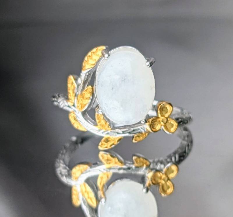 Mondstein Ring Mit Blatt Design Großer Mondsteinring Aus Sterling Silber Im Ovalschliff Für Ihren Geburtstag Jahrestag Geschenk Natürlicher von HouseOfLisaBayer