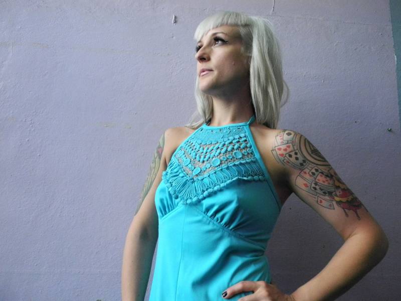 Vtg 60Er 70Er Jahre Boho Kleid Blau Neckholder Maxi von HouseOfRenata