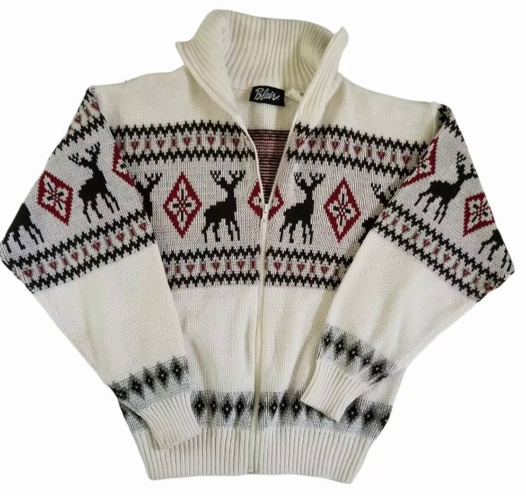 Vtg 70Er 80Er Jahre Zipper Sweater Cardigan Jacke/Fair Isle Deer Zip Up Christmas von HouseOfRenata