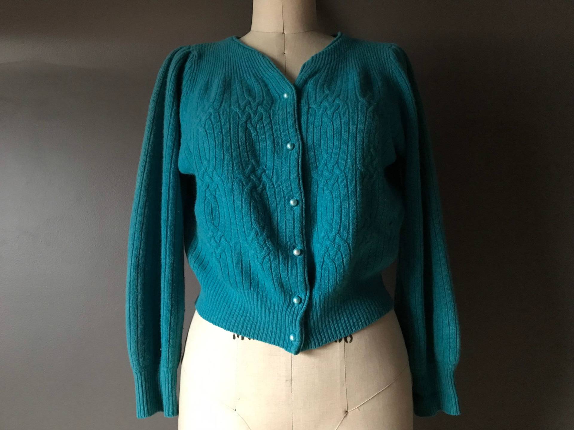 Vtg 80Er Petrol Angora Wolle Strickjacke von HouseOfRenata