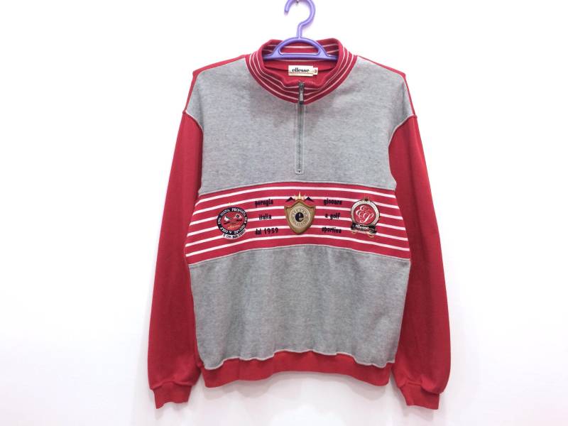 Ellesse Perugia Italia Spellout Mehrfarbiges Stickerei Gestreiftes Reißverschluss-Pullover-Pullover-Sweatshirt von HouseOfWMK