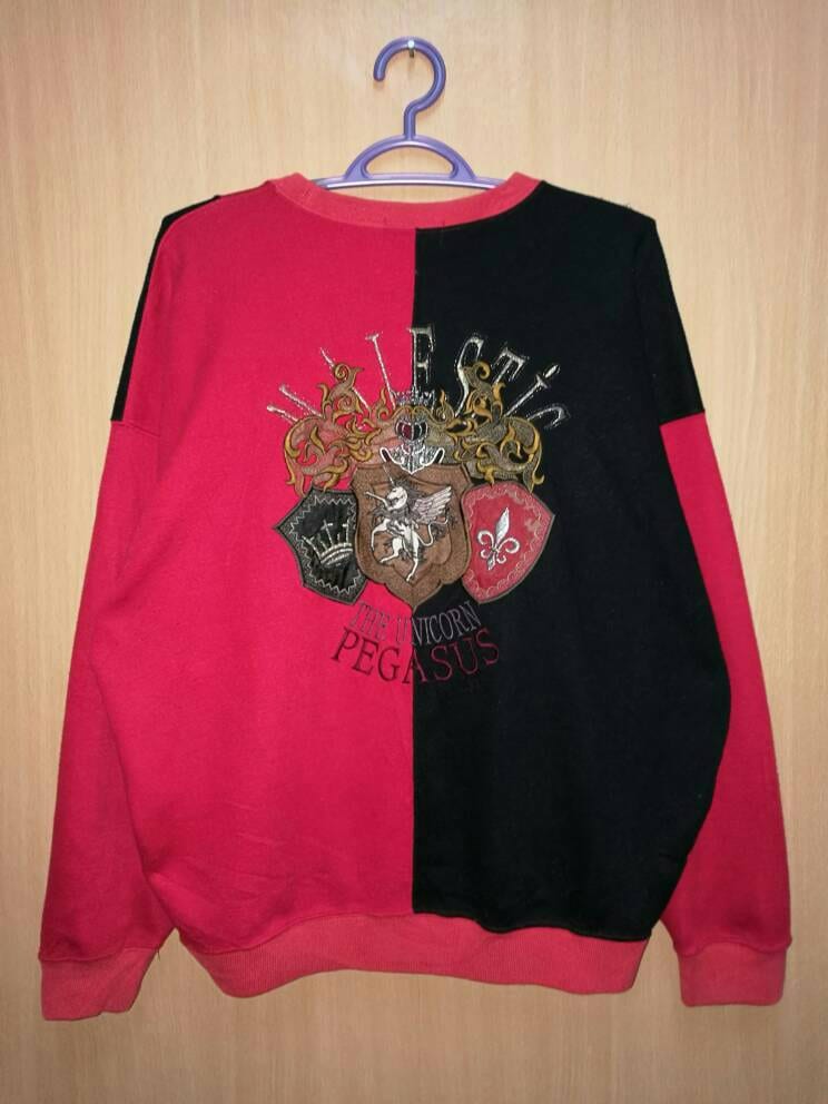 Vintage Abstrakte Spellout Stickerei Pullover Sweatshirt 80Er 90Er Jahre Crazy Pattern Größe M von HouseOfWMK