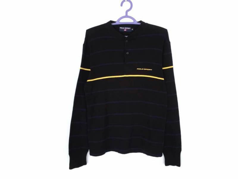 Vintage Polo Sport Ralph Lauren Spellout Striped Half Button Sweatshirt von HouseOfWMK