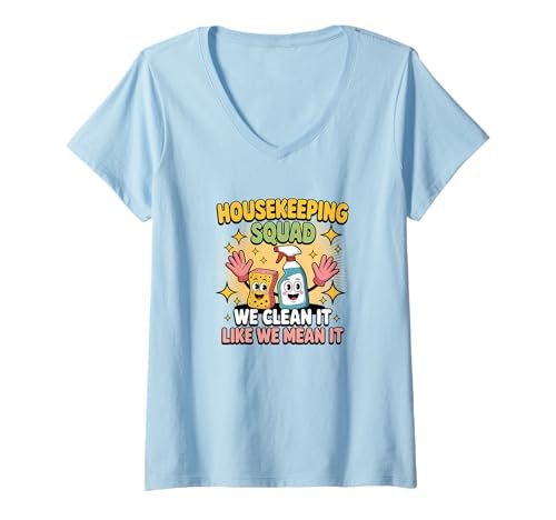 Damen Lustiges Housekeeping Squad We Clean It Housekeeper T-Shirt mit V-Ausschnitt Damen Lustiges Housekeeping Squad We Clean It Housekeeper T-Shirt mit V-Ausschnitt von Housekeeping Housekeepers Cleaning Apparel & Gifts