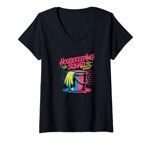 Damen Lustiges Housekeeping Squad We Clean It Housekeeper T-Shirt mit V-Ausschnitt Damen Lustiges Housekeeping Squad We Clean It Housekeeper T-Shirt mit V-Ausschnitt von Housekeeping Housekeepers Cleaning Apparel & Gifts
