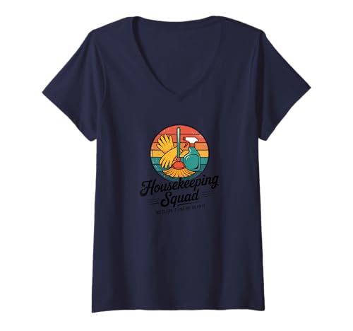 Damen Lustiges Housekeeping Squad We Clean It Housekeeper T-Shirt mit V-Ausschnitt Damen Lustiges Housekeeping Squad We Clean It Housekeeper T-Shirt mit V-Ausschnitt von Housekeeping Housekeepers Cleaning Apparel & Gifts