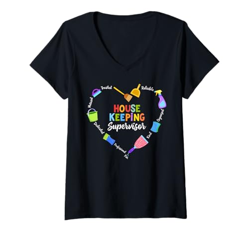 Damen Lustiges Herz mit Aufschrift Housekeeping Supervisor T-Shirt mit V-Ausschnitt Damen Lustiges Herz mit Aufschrift Housekeeping Supervisor T-Shirt mit V-Ausschnitt von Housekeeping Supervisor Pride Cleaning Crew