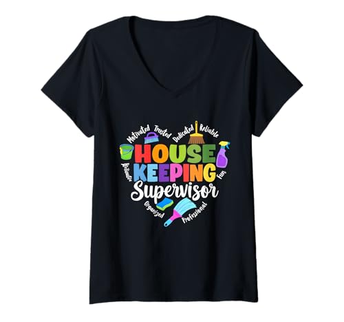 Damen Lustiges Herz mit Aufschrift Housekeeping Supervisor T-Shirt mit V-Ausschnitt Damen Lustiges Herz mit Aufschrift Housekeeping Supervisor T-Shirt mit V-Ausschnitt von Housekeeping Supervisor Pride Cleaning Crew