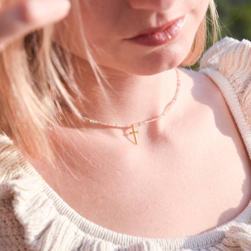 Natur Kreuzkette, Mondperlen, Kreuzanhänger, Gold, Verstellbar Natur Kreuzkette, Mondperlen, Kreuzanhänger, Gold, Verstellbar von HouseofCreationShop