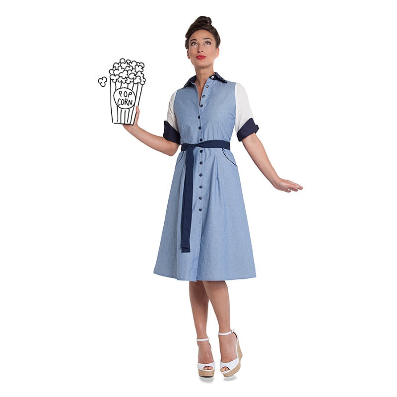 Blaue Sommer Jeans | Chambray Taste Durch Neuen Jahrgang Shirtdress, Jane Jeansblau, Kleid, Retro 70Er Jahre Haus Der Dots Blaue Sommer Jeans | Chambray Taste Durch Neuen Jahrgang Shirtdress, Jane Jeansblau, Kleid, Retro 70Er Jahre Haus Der Dots von HouseofDots