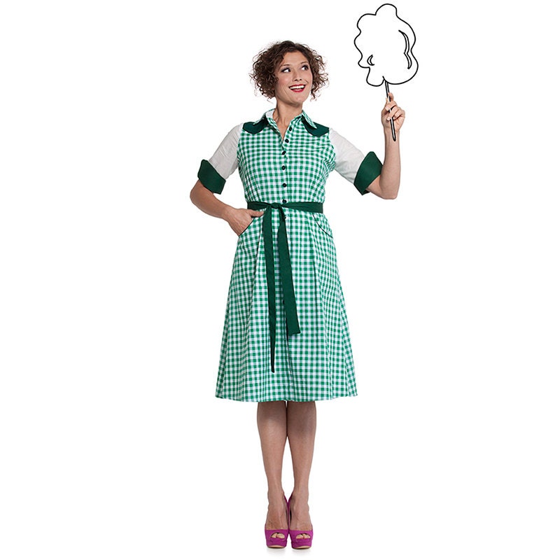 Grüner Westernknopf Durch Hemdkleid, Jane Green Gingham, Retro Kleid, House Of Dots Grüner Westernknopf Durch Hemdkleid, Jane Green Gingham, Retro Kleid, House Of Dots von HouseofDots