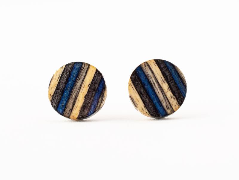 Blaue Streifen Holz Ohrstecker, Lässige Gestreifte Ohrringe, Bunte Schwarze Unisex Blaue Streifen Holz Ohrstecker, Lässige Gestreifte Ohrringe, Bunte Schwarze Unisex von HouseofShiba