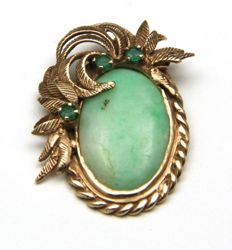 Jahrgang Jade Smaragd & 14K Gelb Gold Halskette Strukturierte Geflochten Schöne von HouseofVintageOnline