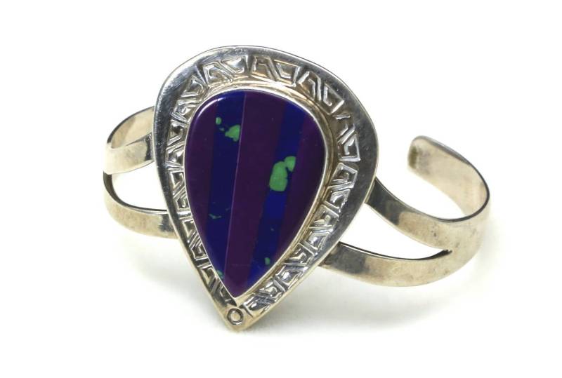 Jahrgang Taxco Mexiko Sterling Silber Chrysocolla & Sugilit Manschette Armband Signiert von HouseofVintageOnline