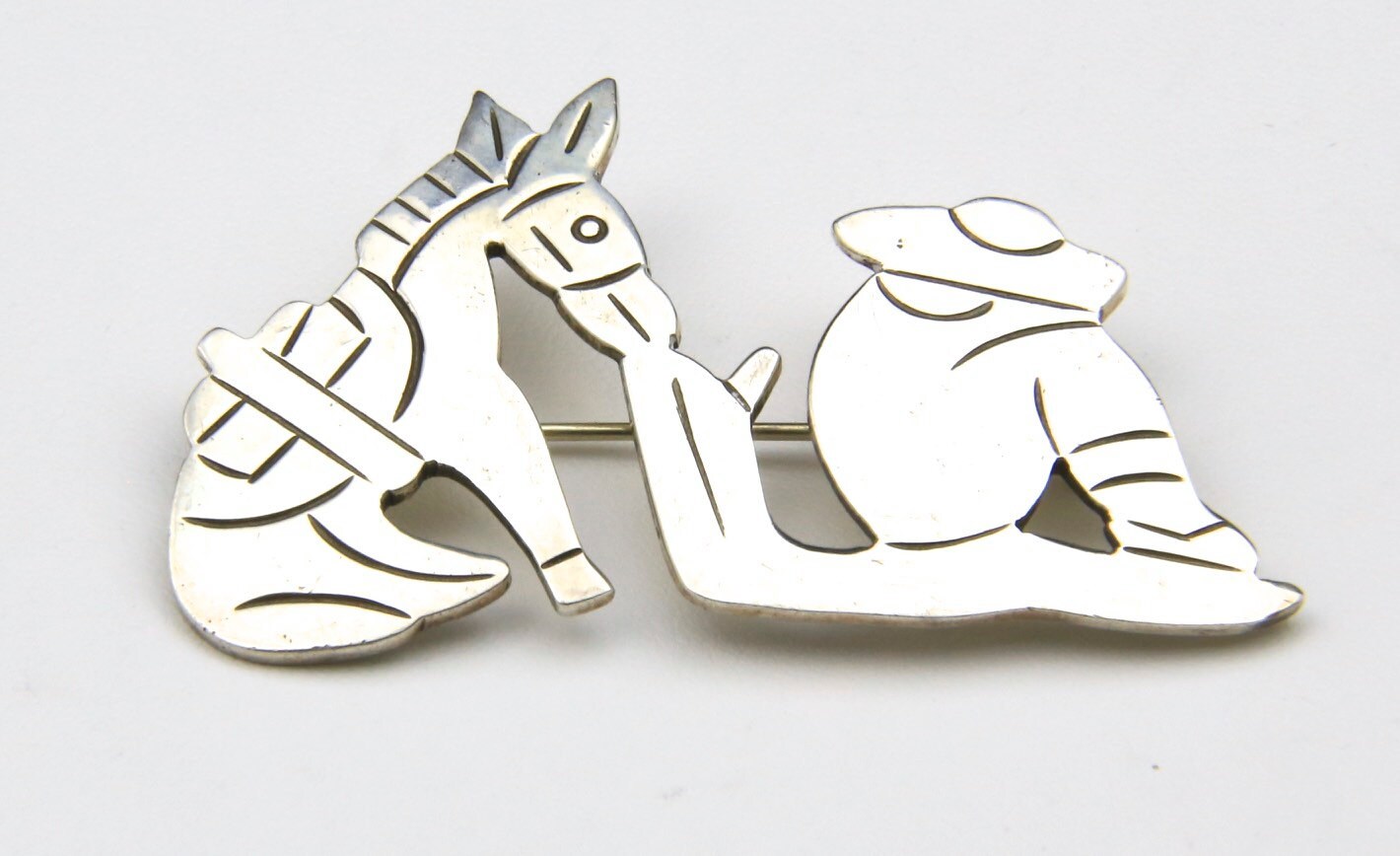 Jahrgang Taxco Sterling Silber Burro & Cowboy Figürliche Brosche Pin Handwerker Signiert Mexiko von HouseofVintageOnline