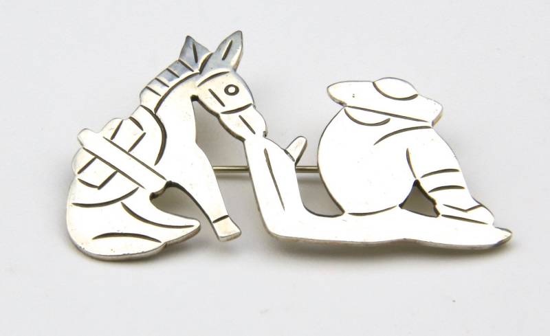 Jahrgang Taxco Sterling Silber Burro & Cowboy Figürliche Brosche Pin Handwerker Signiert Mexiko von HouseofVintageOnline