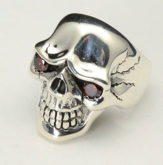 Sterling Silber Großen Schädel Mit Roten Stein Augen Biker Ring Größe 12, 75 Herren von HouseofVintageOnline