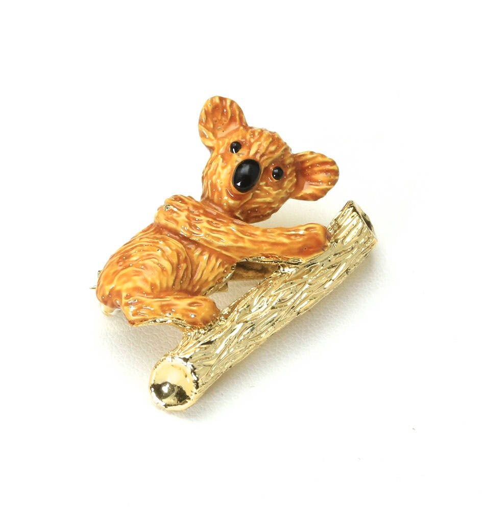 Vintage 1960Er Jahre Gerry Koala Bär Auf Zweig Brosche Pin Emaille & Gold-Ton von HouseofVintageOnline