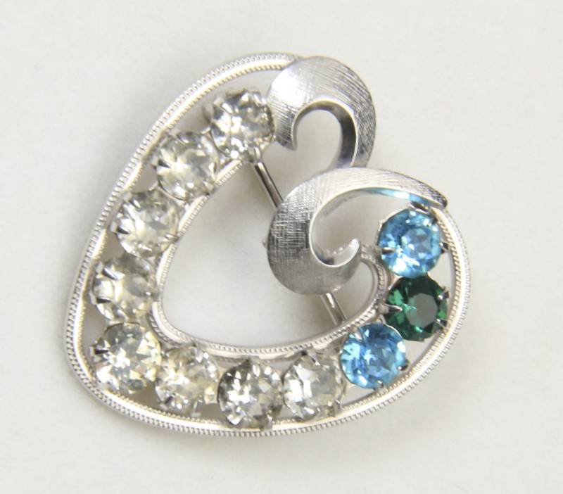 Vintage 50Er Jahre Curtis Schmuck Sterling Silber Blau Strass Herz Brosche Pin Liebe von HouseofVintageOnline