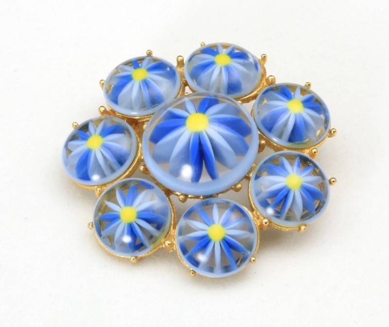 Vintage Blaue Blume Kuppel Handwerker Brosche Pin Handgefertigte Kunst Glas Einzigartig von HouseofVintageOnline