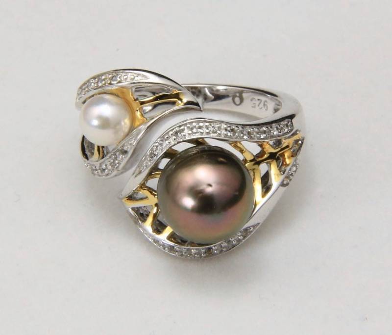 Vintage Doppel Perle Wickeln Ring Tahitian Creme Sterling Gold Vermeil Größe 7 von HouseofVintageOnline