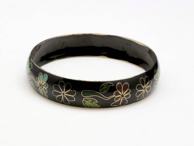 Vintage Enamel Black Cloisonne Bangle Armband Blumen Motiv Chinesisch Asiatisch von HouseofVintageOnline