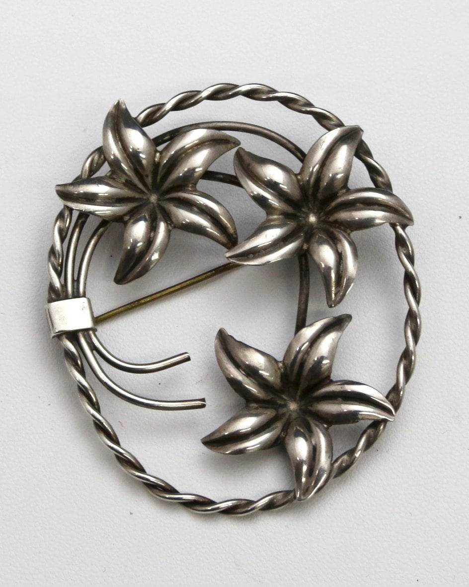 Vintage Floral Sterling Silber Blume Pin Brosche von HouseofVintageOnline