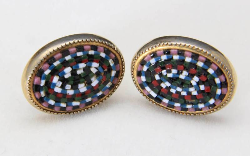 Vintage Gold Ton Glas Mikro Mosaik Oval Manschettenknöpfe Rosa Blau Weiß Schwarz Grün von HouseofVintageOnline