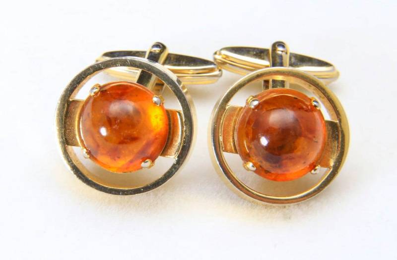 Vintage Gold-Ton Und Echten Bernstein Kreis Cabochon Cufflinks Manschettenknöpfe von HouseofVintageOnline