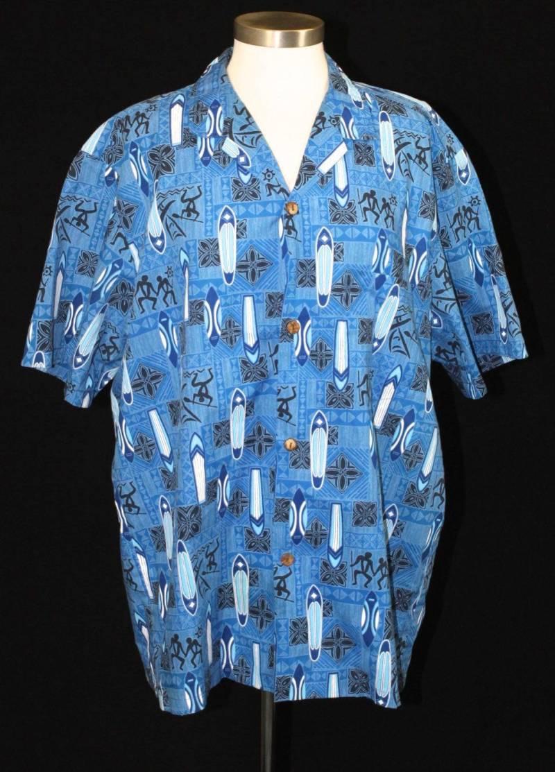 Vintage Herren Royal Creations Blau Surfbrett Hawaii Print Button Up Shirt Xl von HouseofVintageOnline