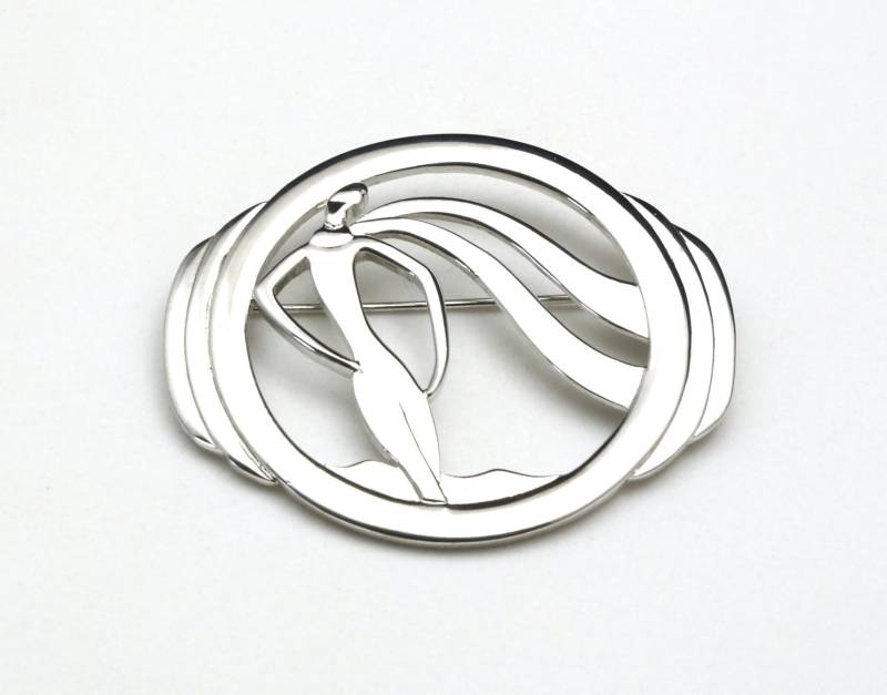 Vintage Jj Art Deco Style Woman Power Pin Brooch Silver Tone Finish Signiert von HouseofVintageOnline