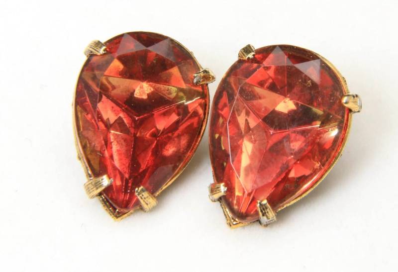 Vintage Judy Lee Gold Ton Amberina Glas Teardrop Strass Clip Ohrringe von HouseofVintageOnline
