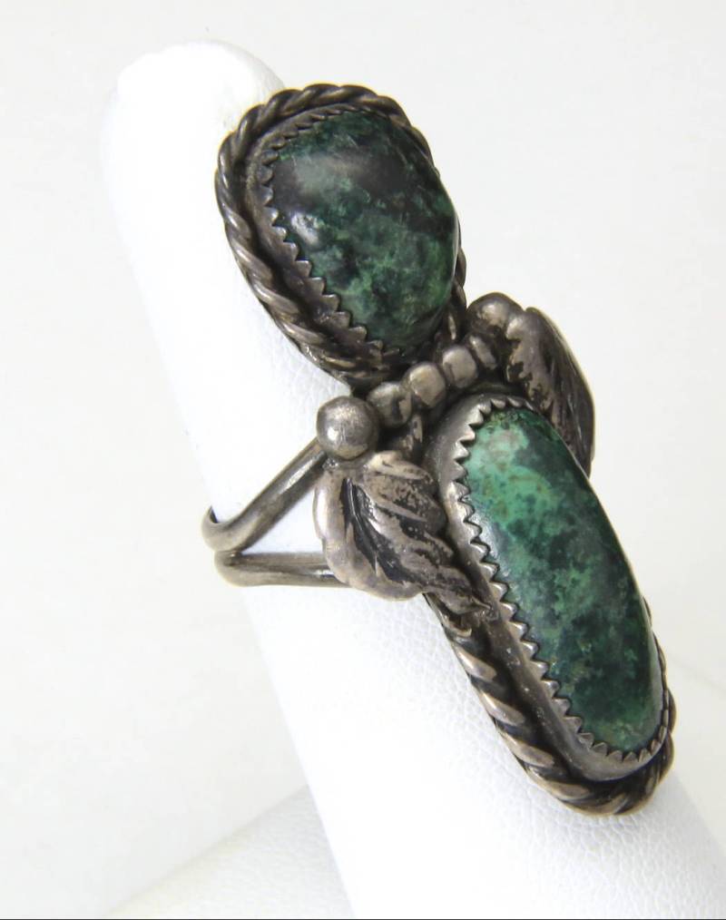 Vintage Lang Sterling Silber & Doppel Malachit Stein Ring Größe 7 Southwestern von HouseofVintageOnline