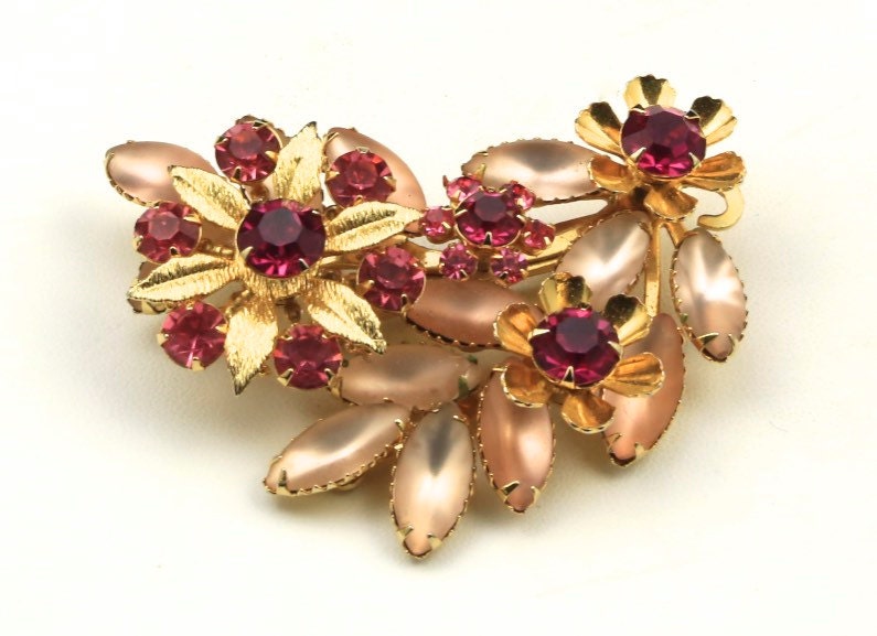 Vintage Pink Strass Gold-Ton Blumen Brosche Pin Judy Lee Signiert 1950Er Jahre Retro von HouseofVintageOnline