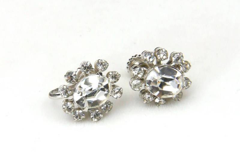 Vintage Silber Ton & Diamant Aussehen Strass Starburst Schraube-Zurück Ohrringe von HouseofVintageOnline