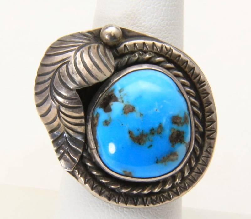 Vintage Sterling Silber Blatt Türkis Ring Größe 7 von HouseofVintageOnline