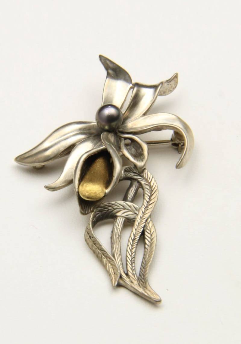 Vintage Sterling Silber Blumen Brosche Pin 60Er Jahre Retro Signiert Bombshell Schmuck von HouseofVintageOnline