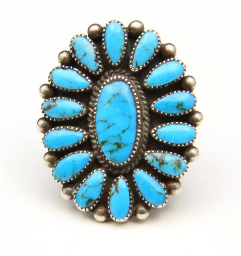 Vintage Sterling Silber Und Türkis Petit Point Stil Ring Sz 8, 5 von HouseofVintageOnline