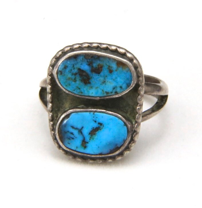 Vintage Sterling Silber & Doppel Oval Blau Türkis Ring Zierliche Größe 6, 75 von HouseofVintageOnline